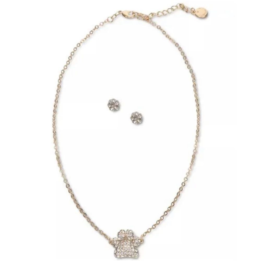 CharterĀ Club Gold-Tone PavĆ© Paw Pendant Necklace & StudāEarringsāSetāNew